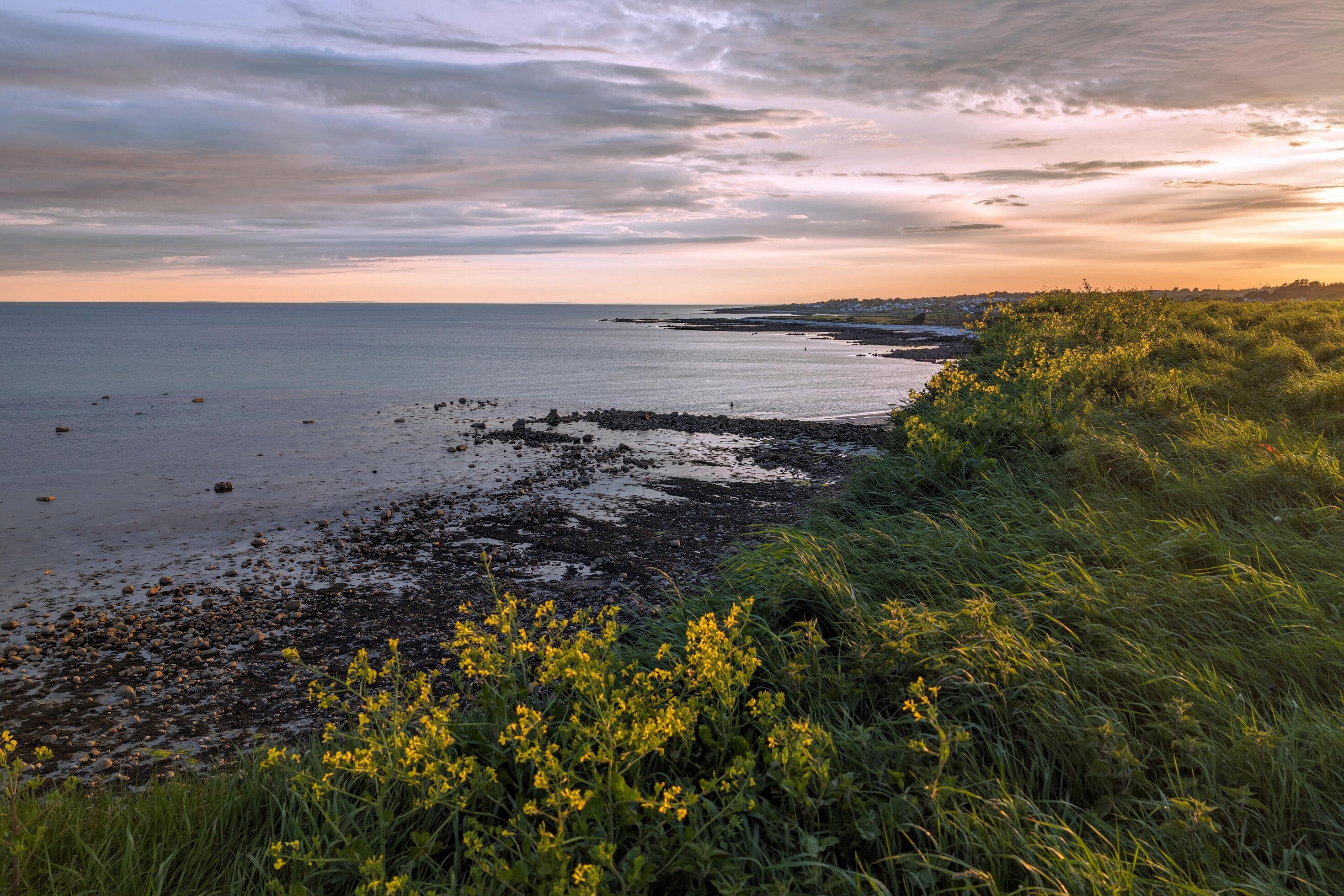 Beautiful coastal sunset landscape scenery of wild Atlantic way at Silverstrand beach, Galway, Ireland, nature background, wallpaper Stock Free