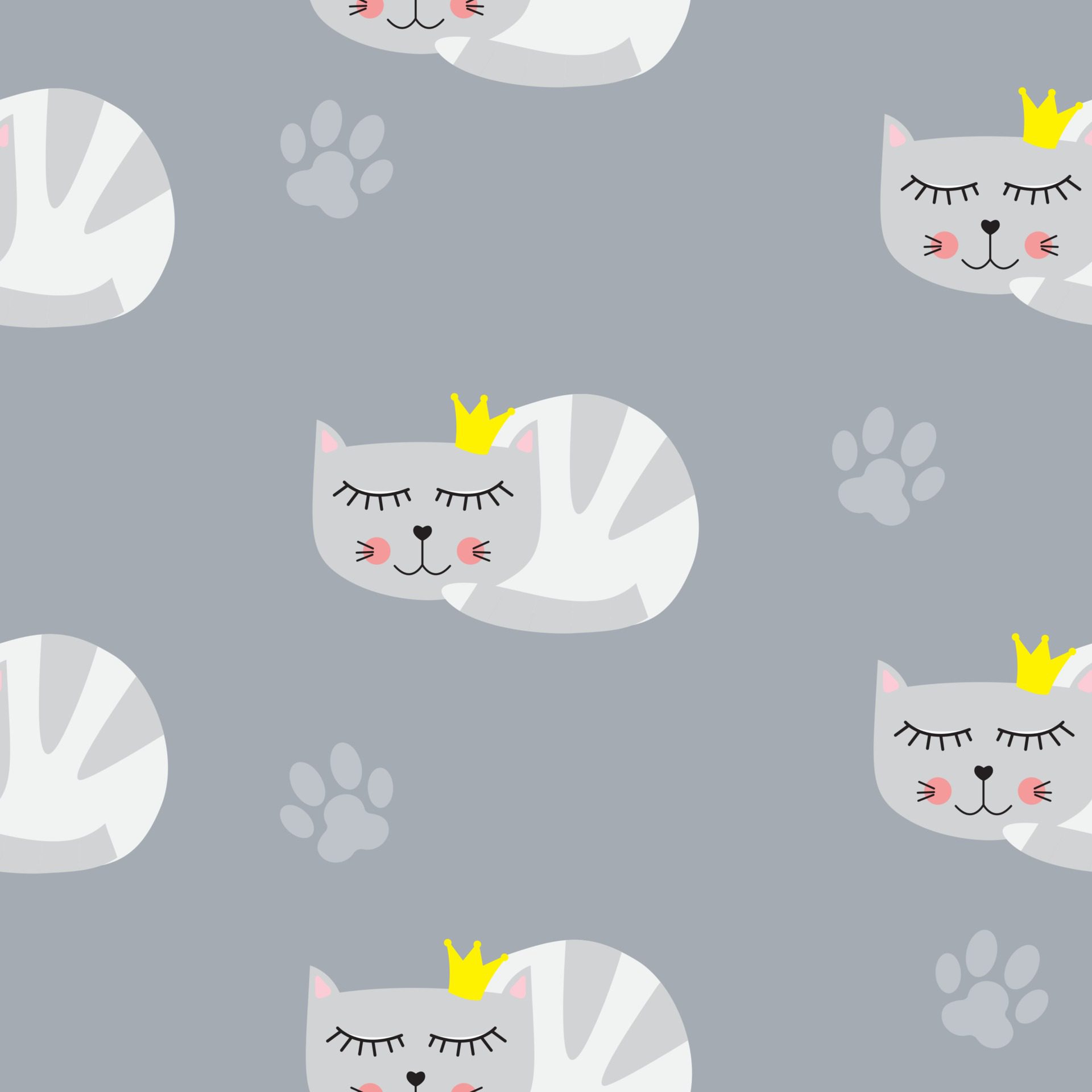 Little Cute Cat Princess Seamless Pattern Background Vector Illustration Free Vector