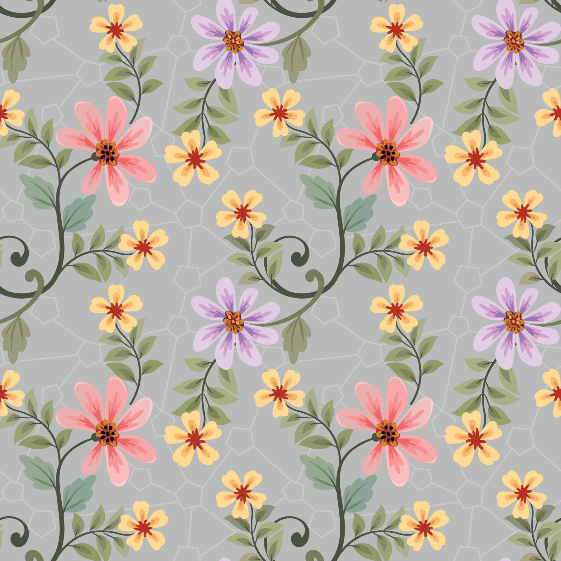 Colorful hand draw flowers seamless pattern. Free Vector