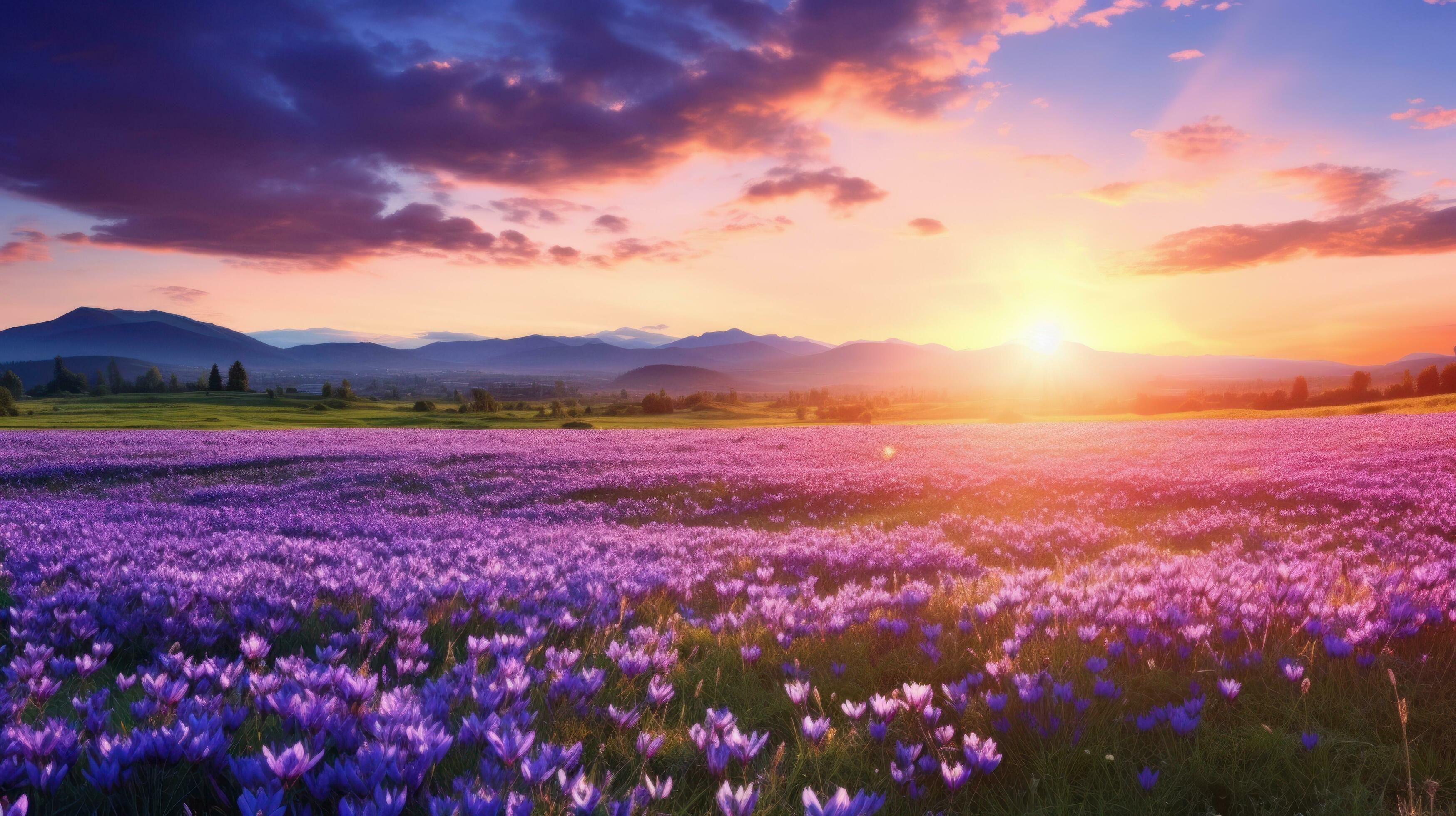 Lavender flowers landscape Stock Free