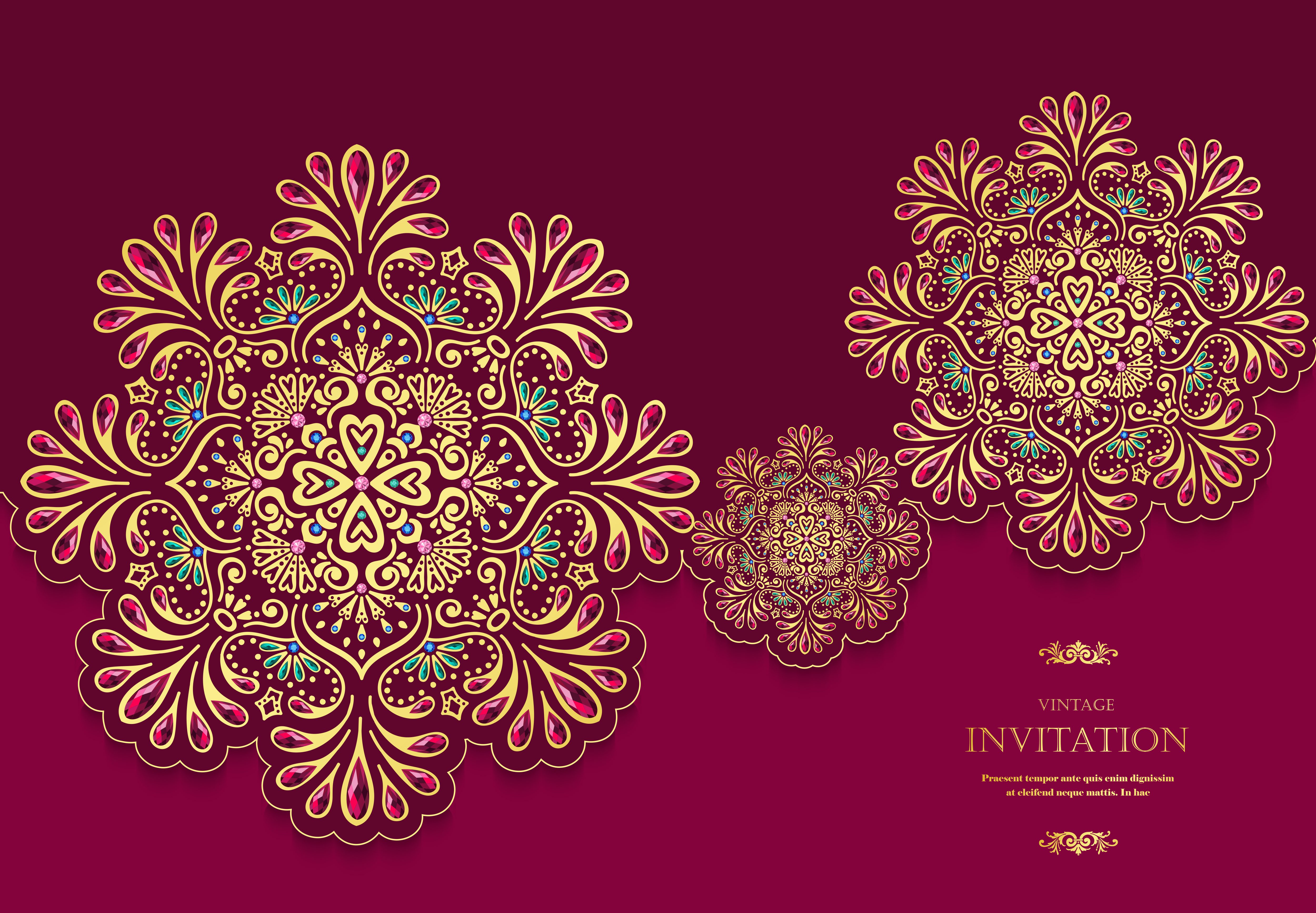 Wedding or invitation card vintage style with crystals abstract pattern background Free Vector