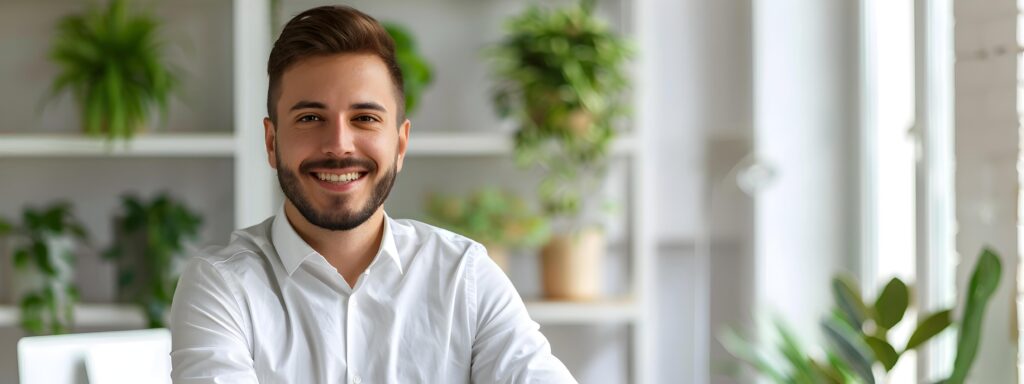 Confident Young Business Professional Smiling in Office Environment Stock Free