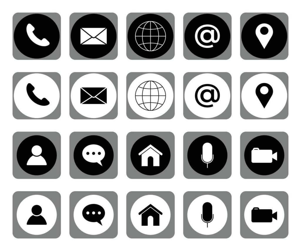 Web contact and communication icons and contact information icons Stock Free