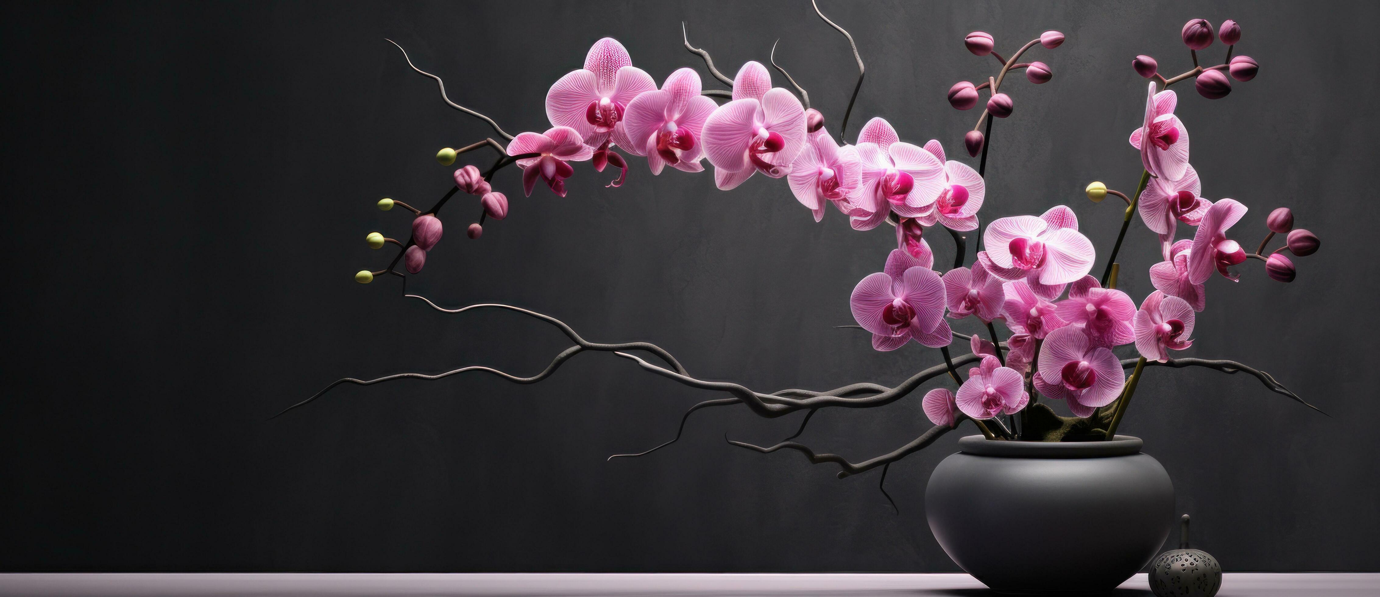 Pink orchid flowers on dark background Stock Free