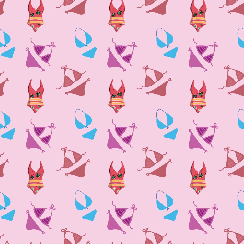 Bikini pattern. Women beach swimsuit background art Free Vector