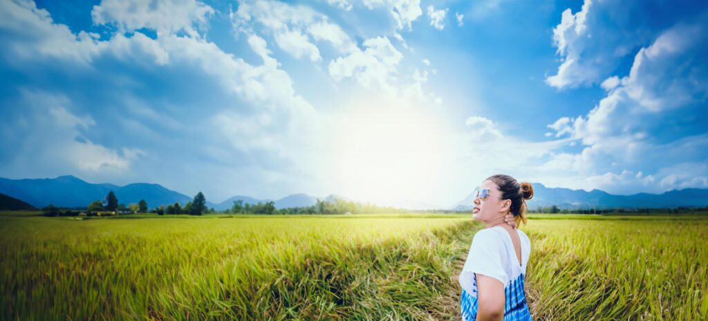 Asian women travel relax in the holiday. Stand natural touch mountain field. Thailand Stock Free