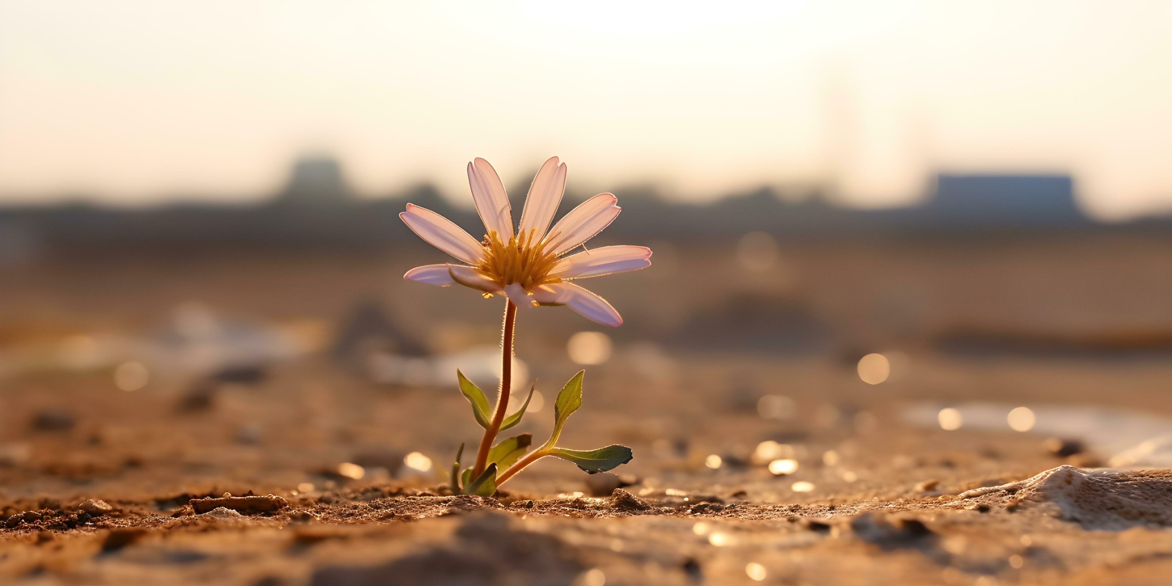 Hope concept. Flower growing in dry soil. Stock Free