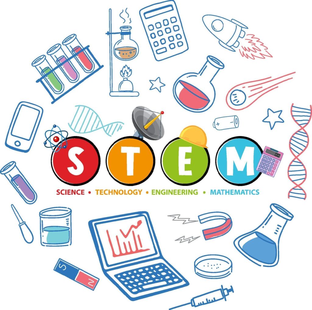 Colourful STEM education logo with learning elements Stock Free