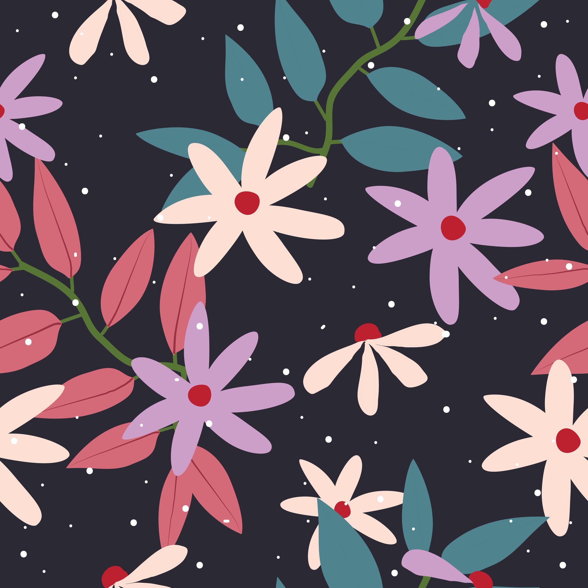 Cute hand drawn vintage floral pattern seamless background Free Vector