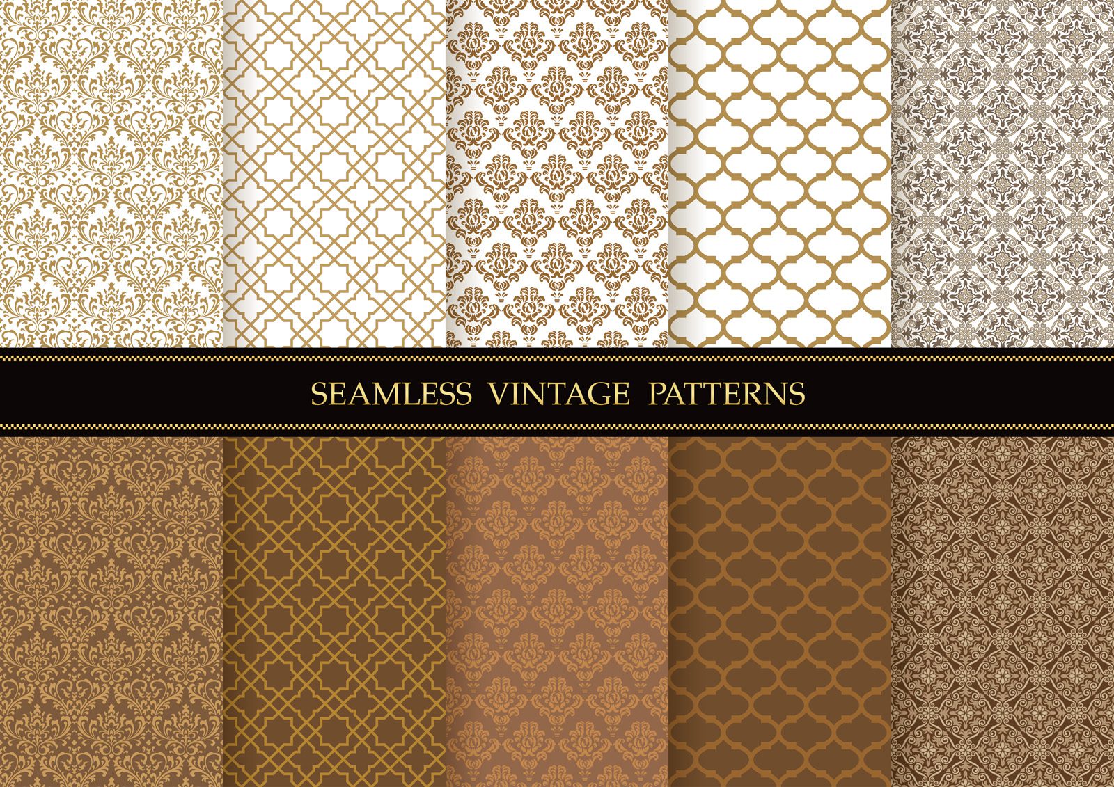 Set of damask vintage seamless patterns. Free Vector