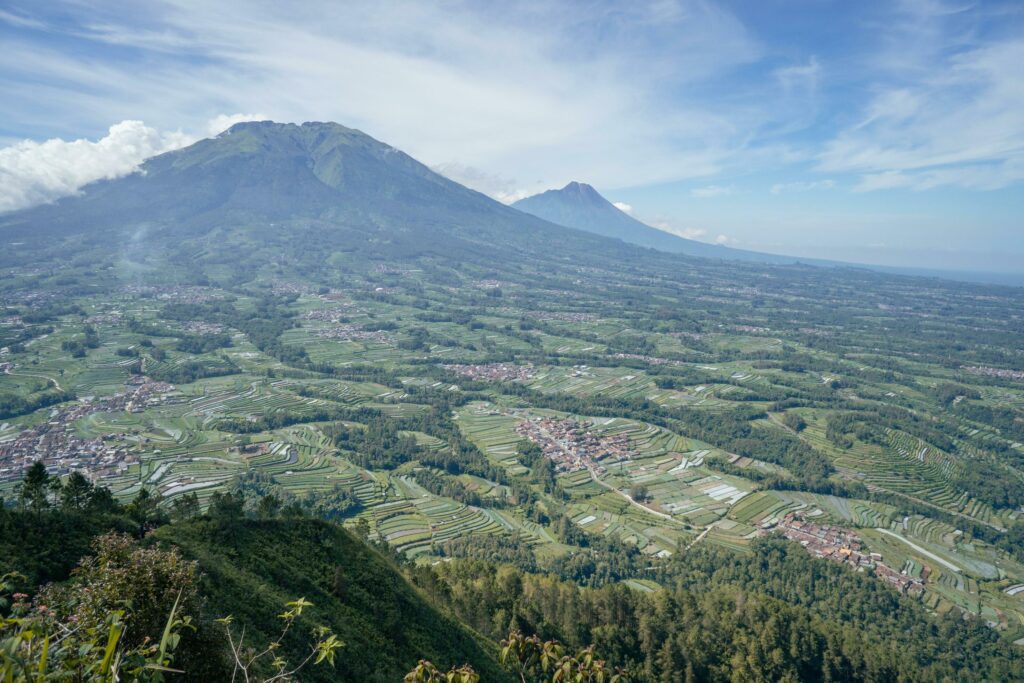 Landscape mountain when morning time sunlight summer vibes. The photo is suitable to use for adventure content media, nature poster and forest background. Stock Free