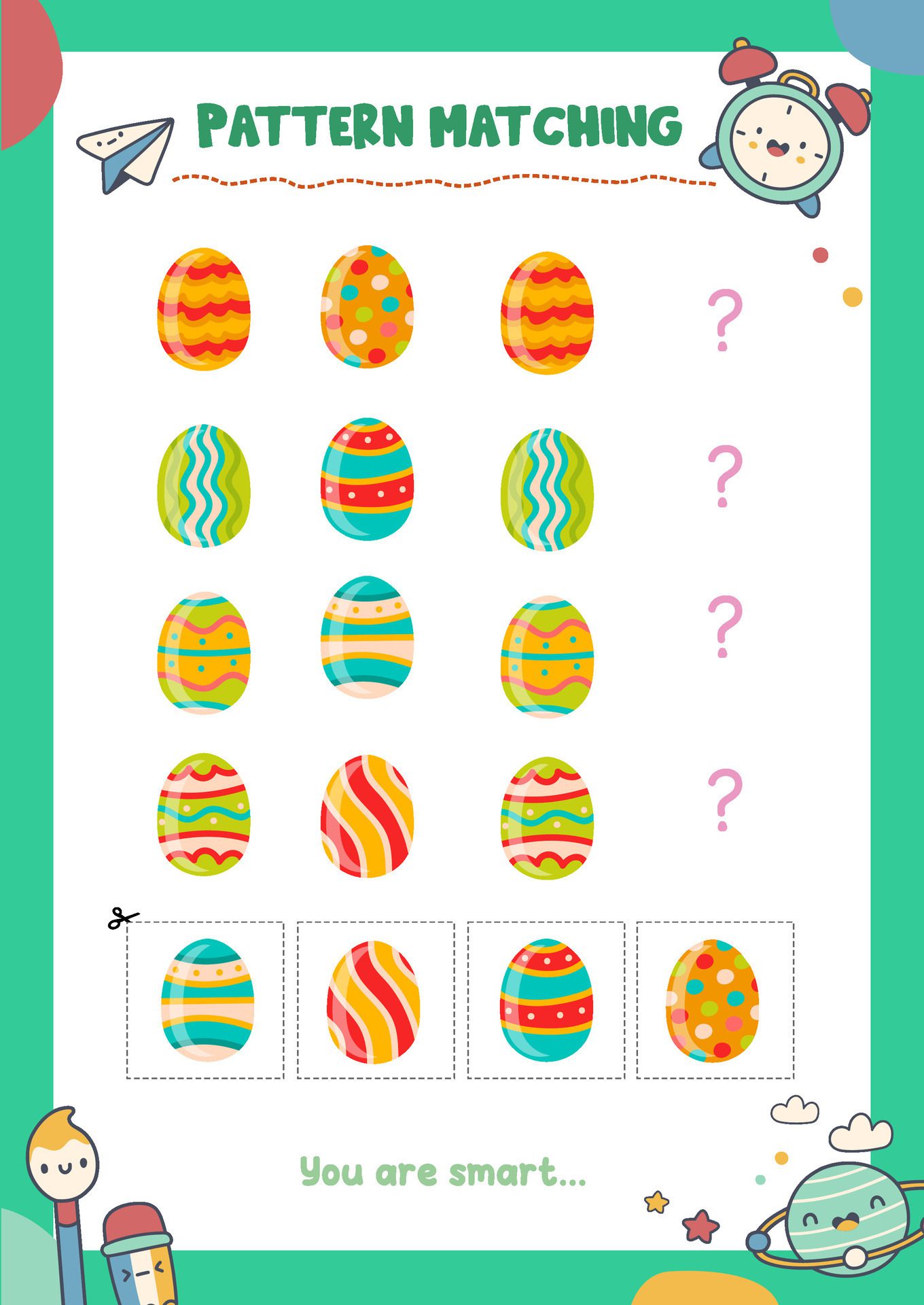 Matching pictures to patterns. Activity worksheet Free Vector