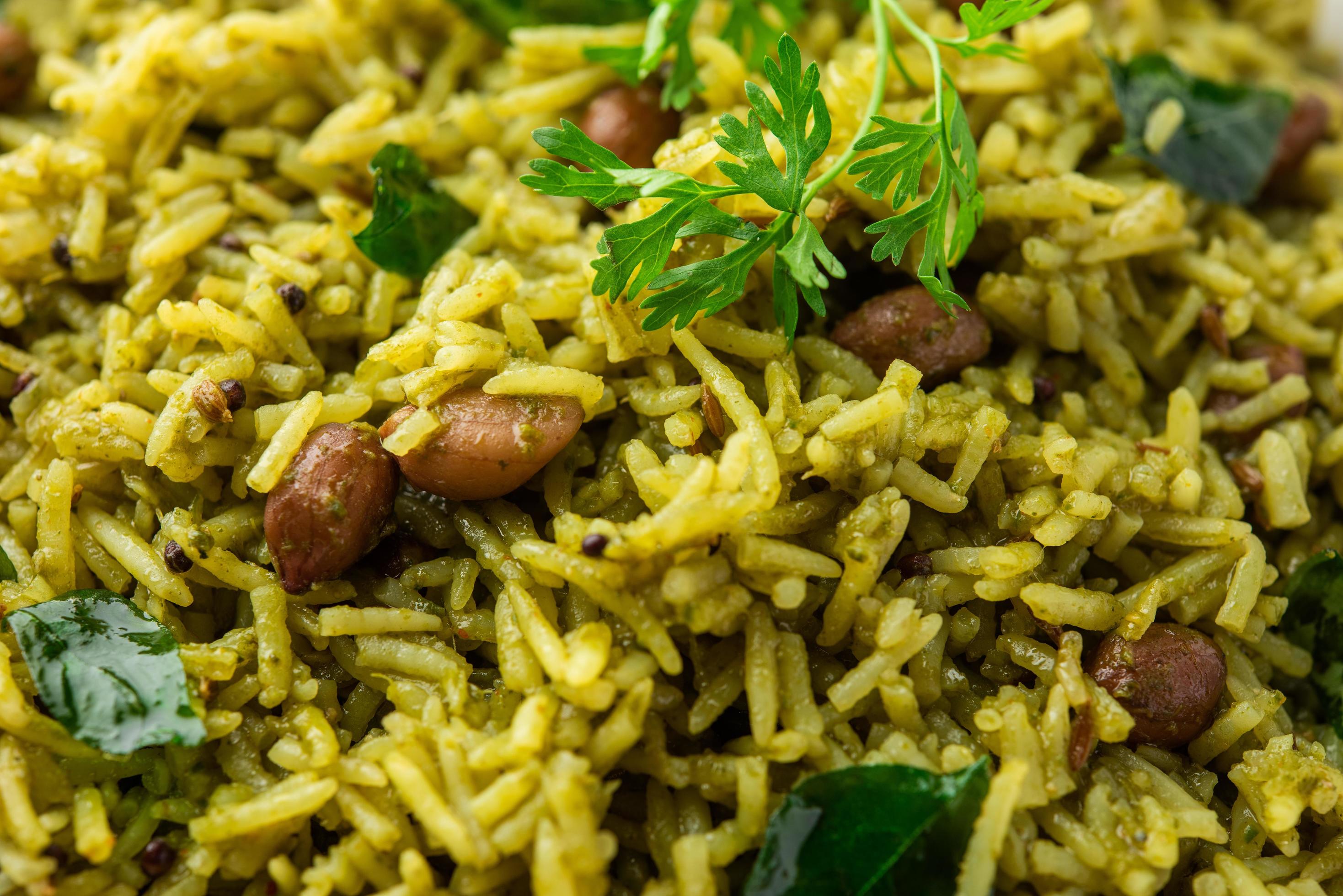 Palak khichdi is a one pot nutritious meal of mung lentils and rice with spinach, Indian food Stock Free