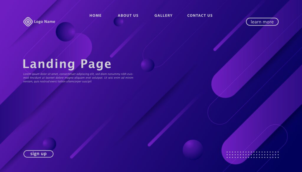 Modern geometric gradient landing page template design Free Vector