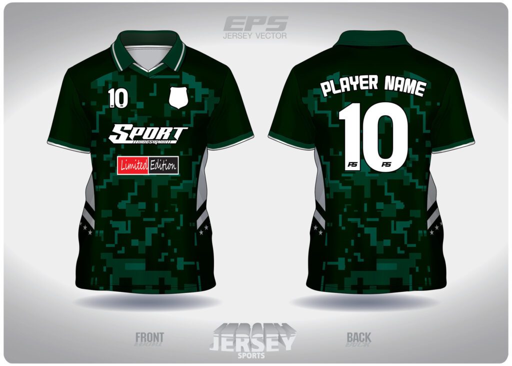 EPS jersey sports shirt .green digital military pattern design, illustration, textile background for V-neck poloshirt, football jersey poloshirt Free Vector