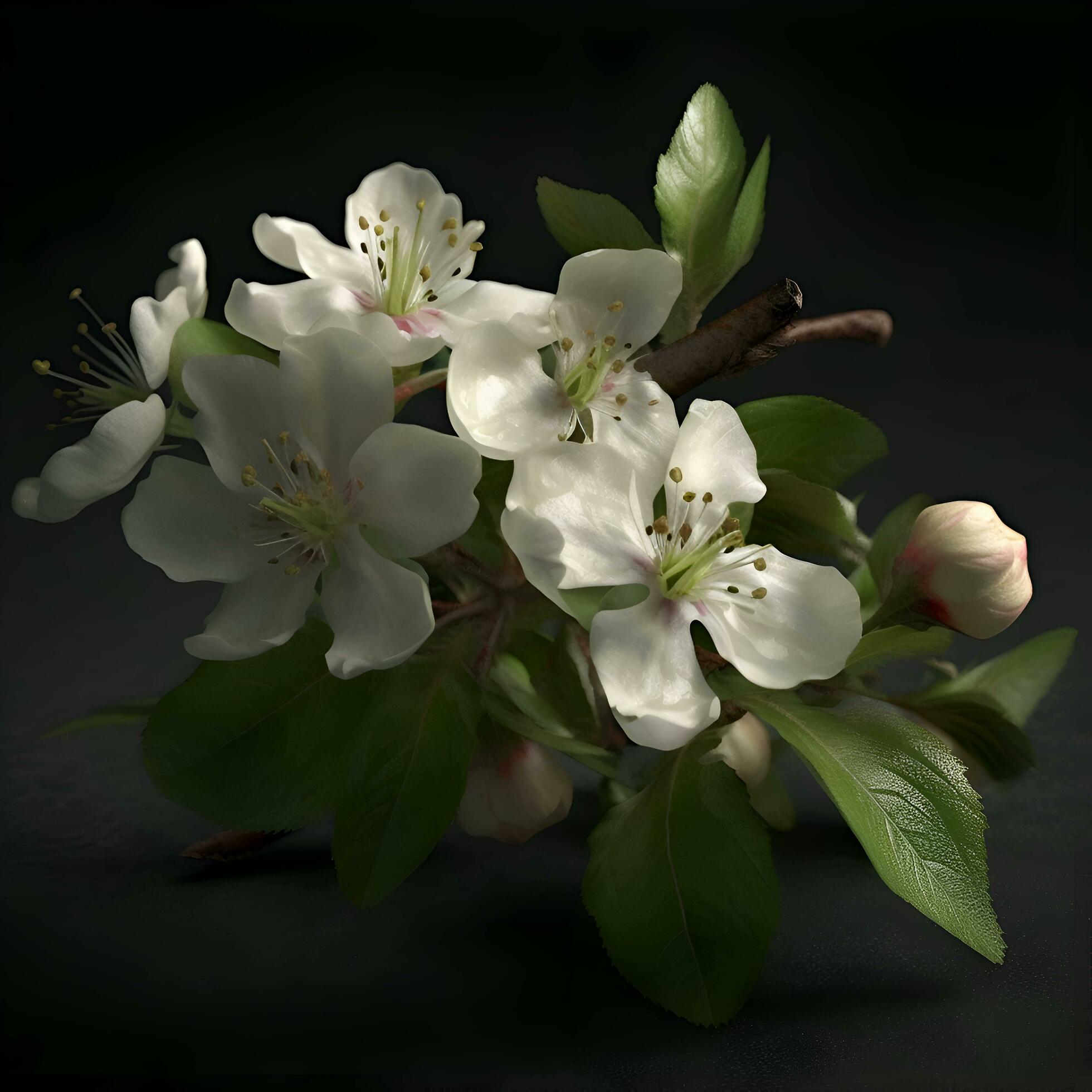 Bouquet of apple flowers on a black background. Close-up. Stock Free