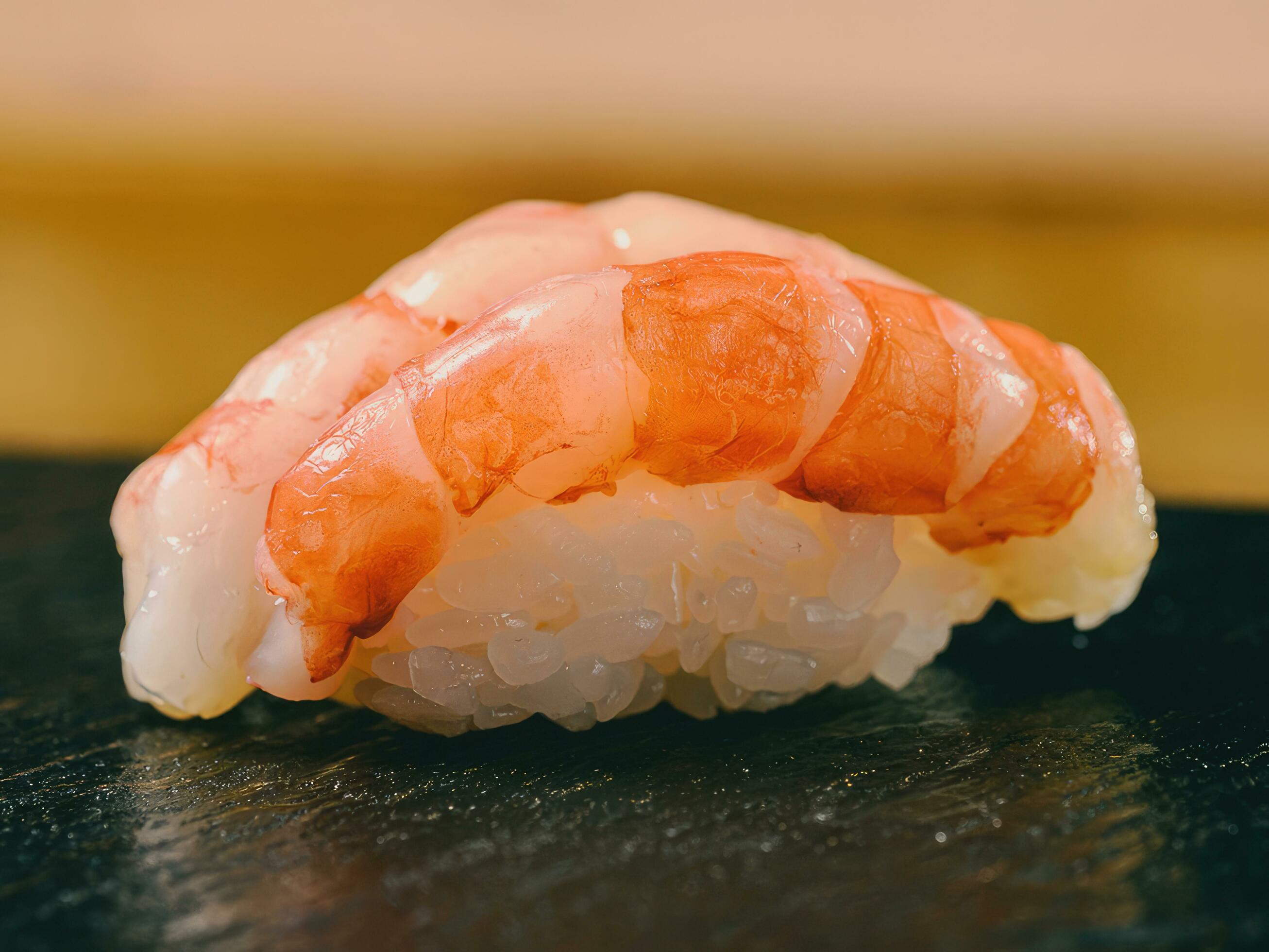 Nigiri Sushi Shrimp nigiri is made from shrimp and sushi rice. Japanese food. Close-up front view Stock Free