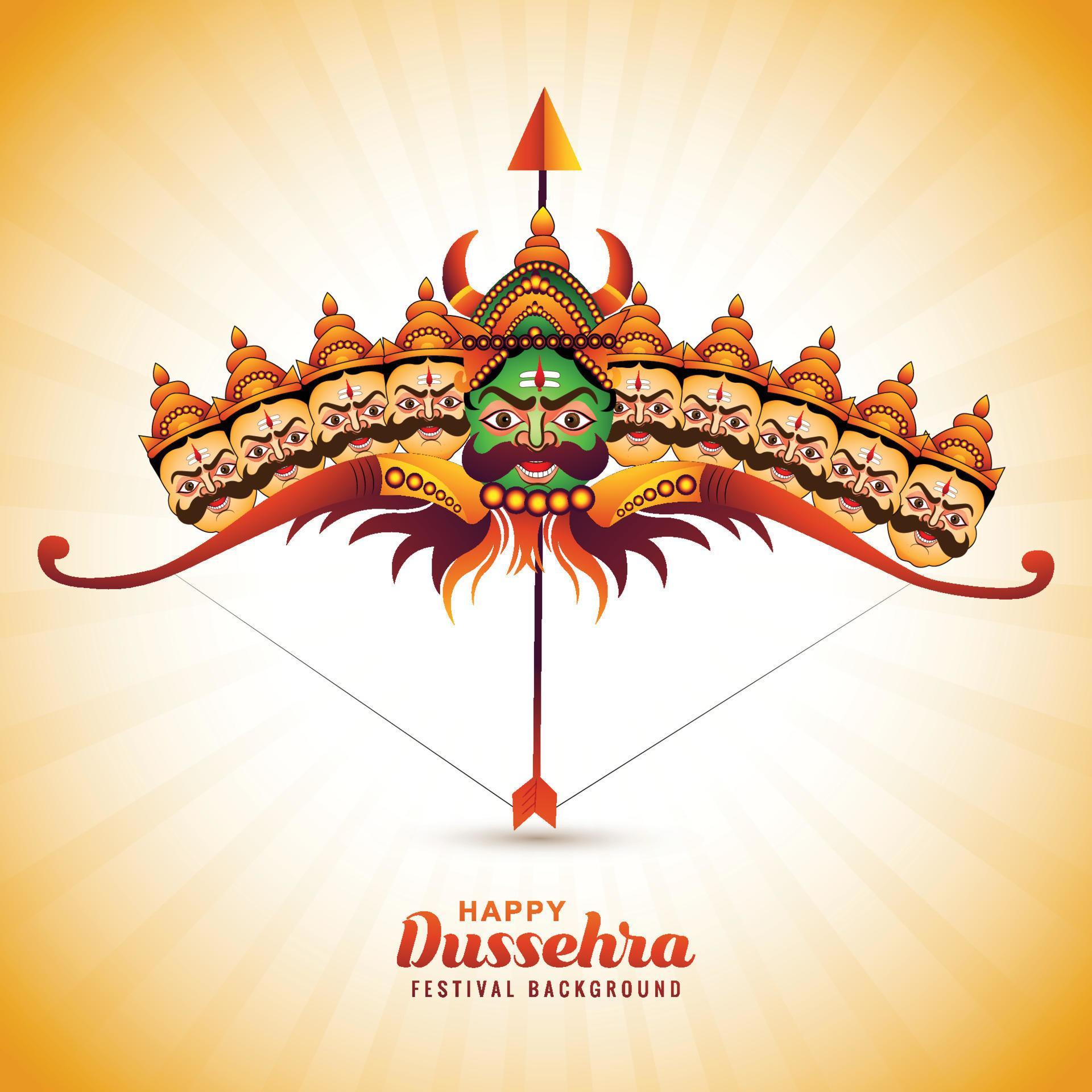 Illustration of bow and arrow of rama in happy dussehra card festival background Stock Free