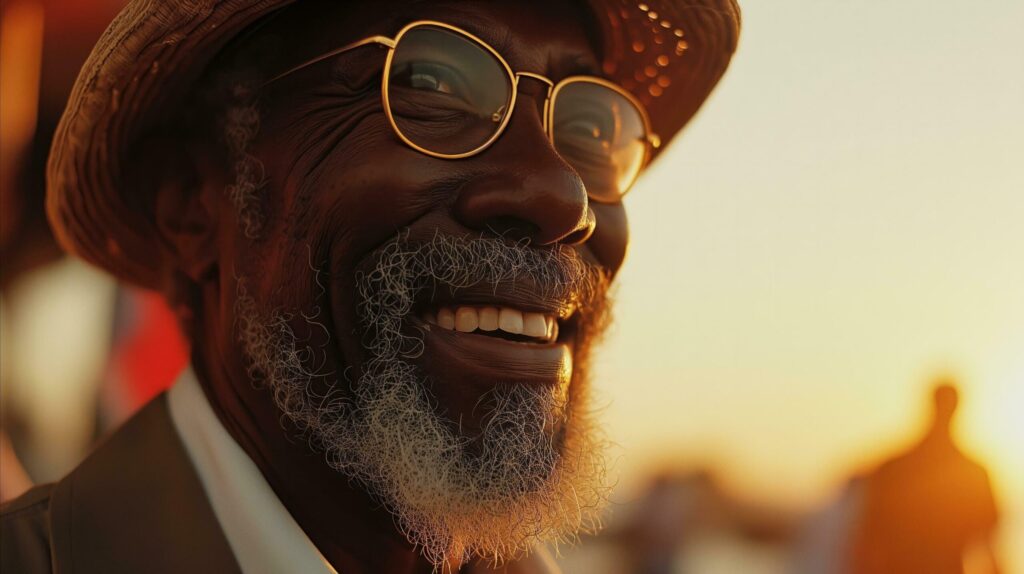 Elderly african american man smiling at sunset outdoor Free Photo