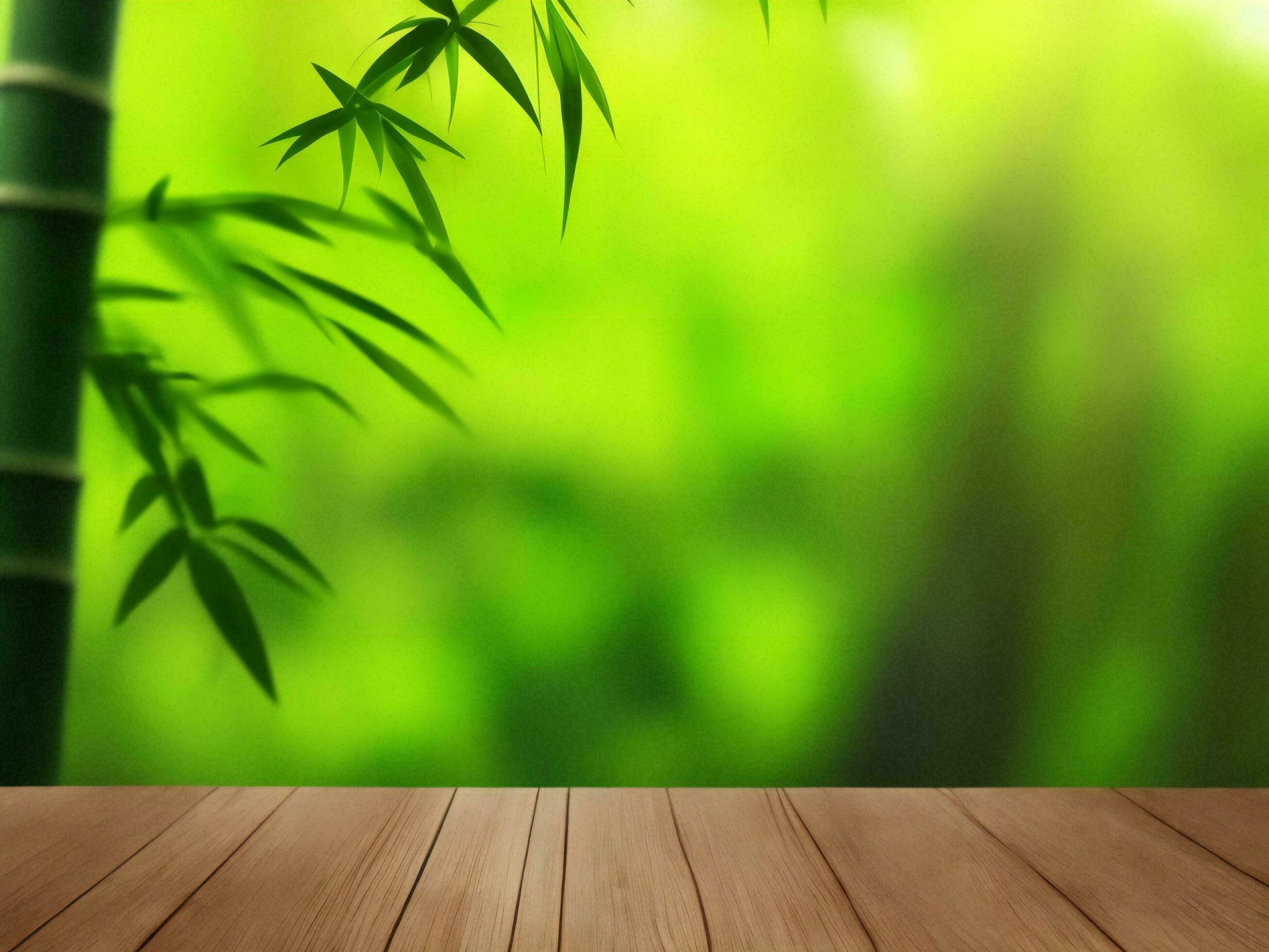 Wooden table on bamboo plant background ai generated Stock Free