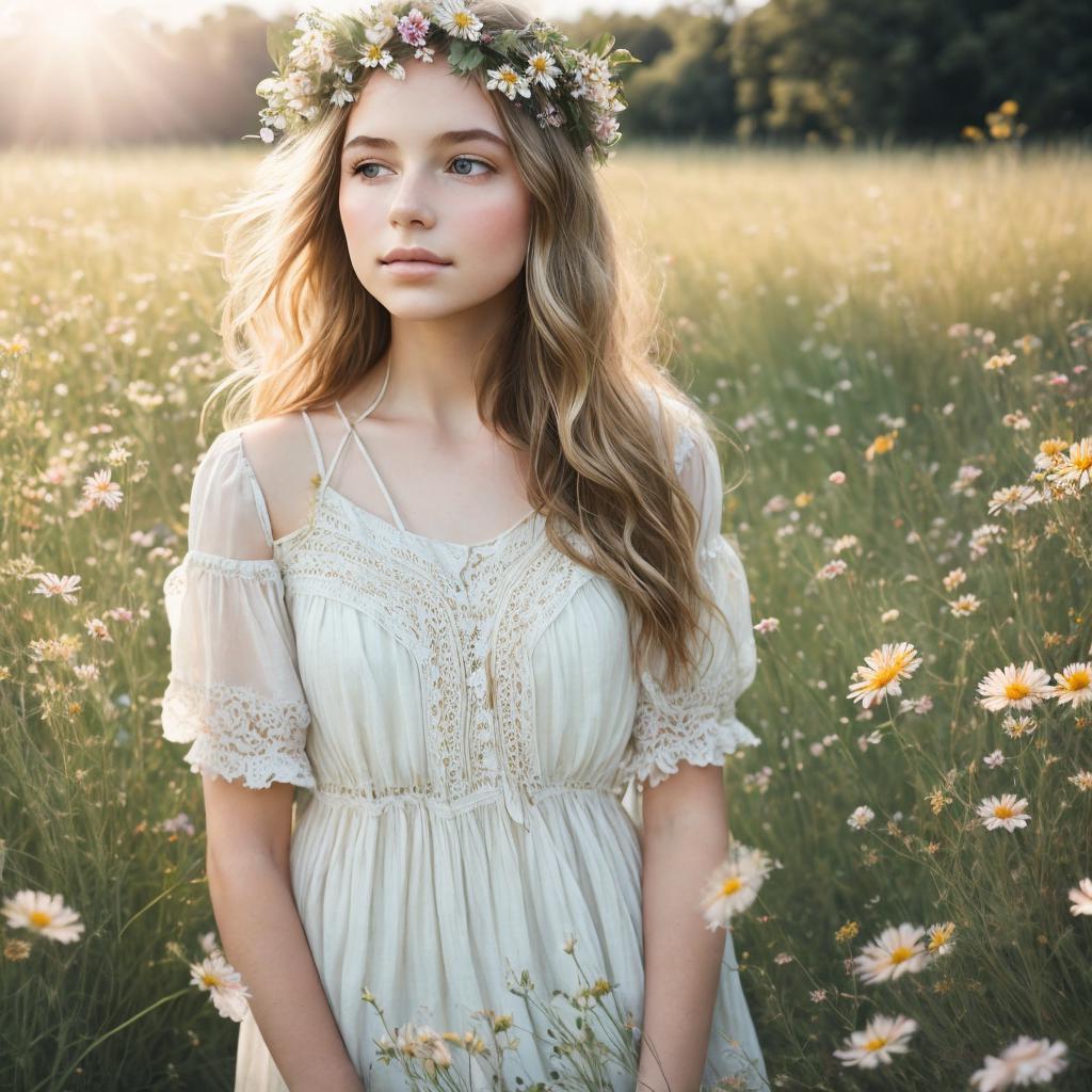 Girl in floral meadow, by @ai_generated