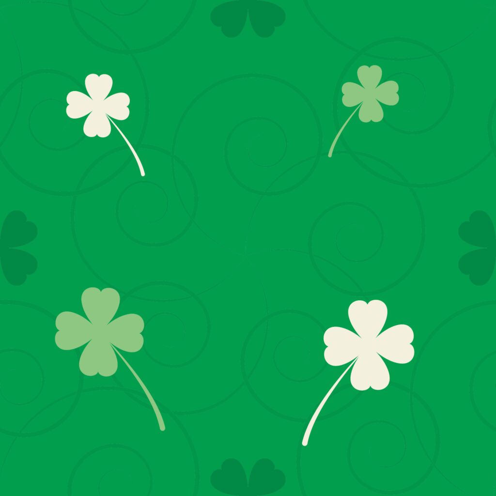 Seamless pattern with white shamrock, clover on green background. Saint Patrick’s Day pattern. Vector illustration. Free Vector