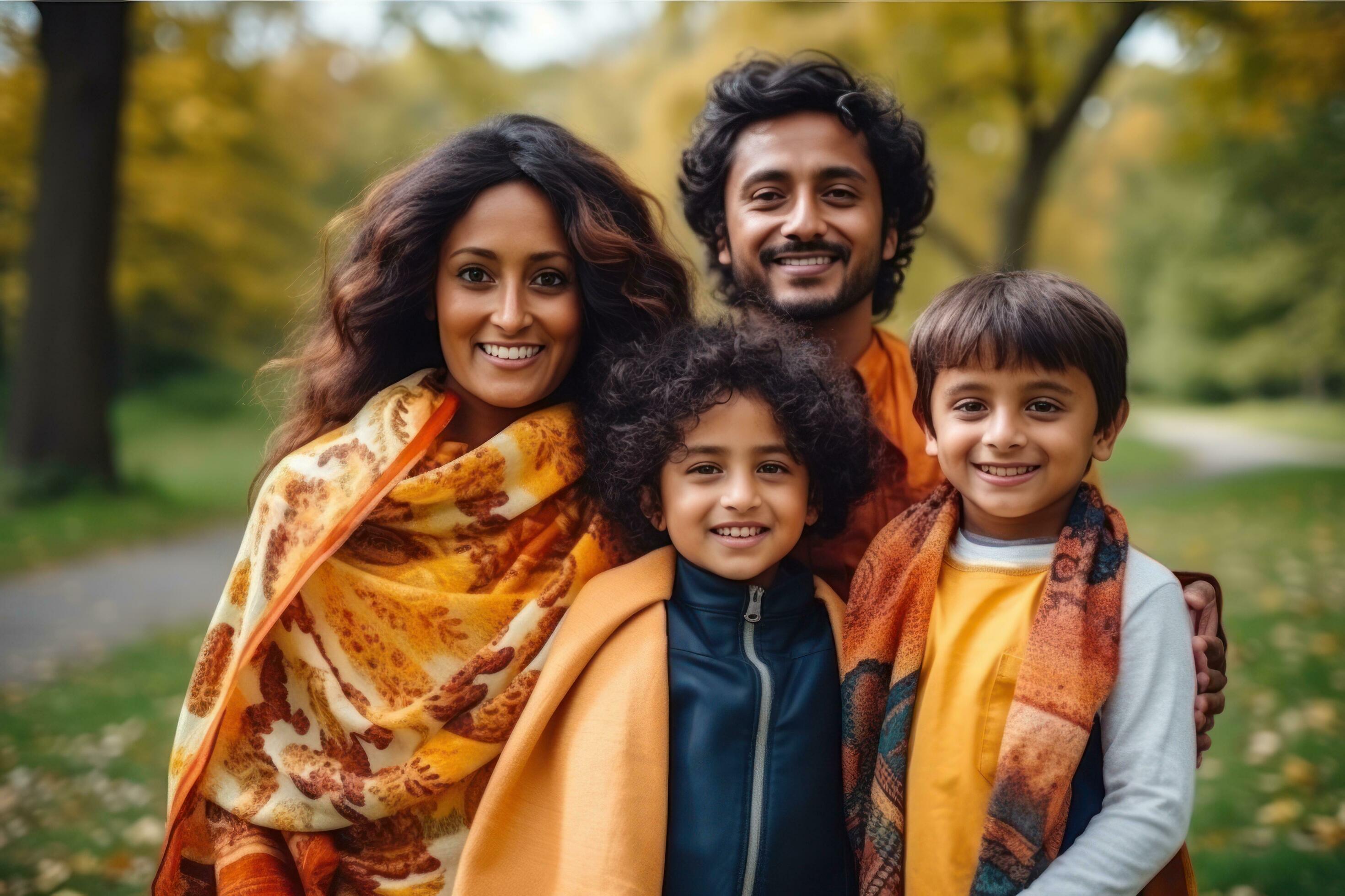 Indian a family holding children in their arms in a park Stock Free