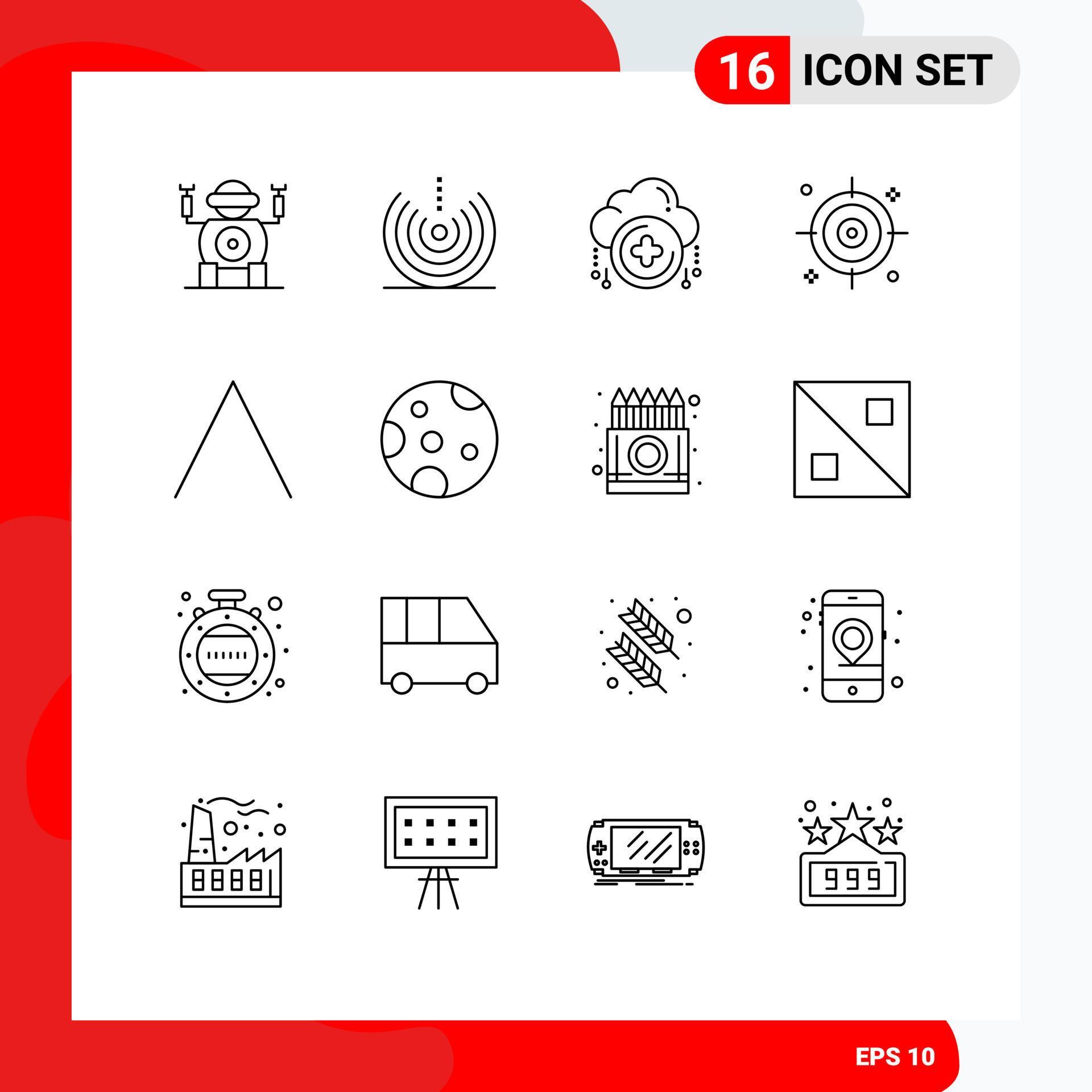 Set of 16 Vector Outlines on Grid for up arrow cloud target business Editable Vector Design Elements Stock Free