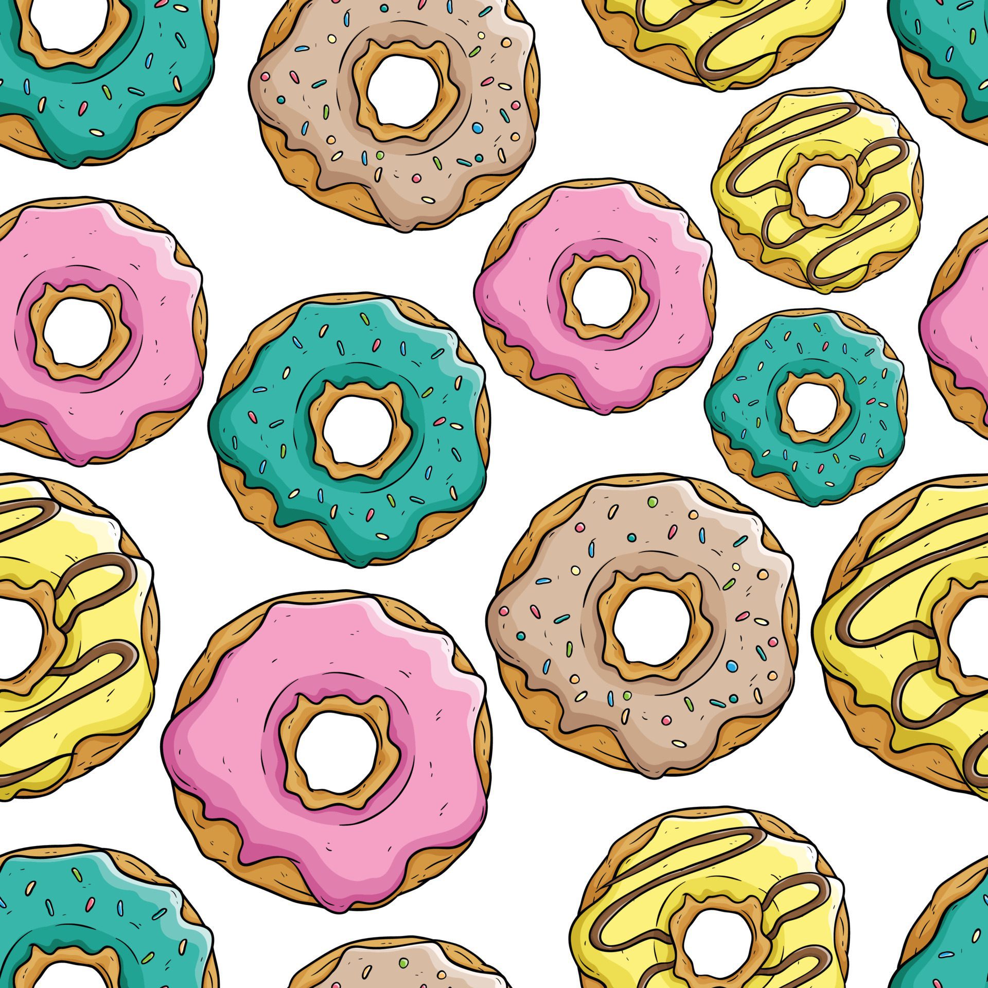 delicious donut in seamless pattern with colorful topping Free Vector