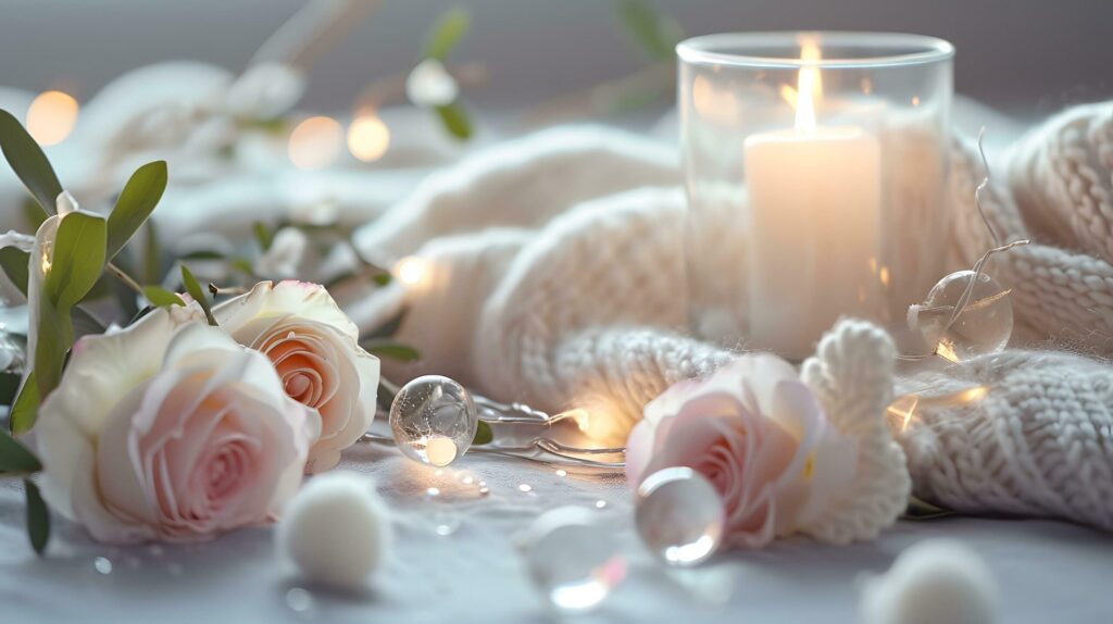 Elegant White Roses and Candlelight for a Relaxing Night Free Photo