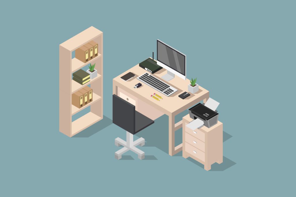 Office workplace isometric on white background Free Vector