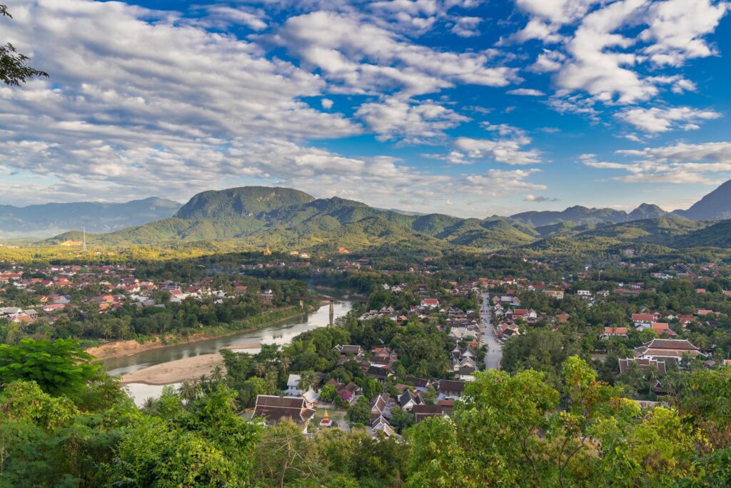 Landscape for viewpoint at sunset in Luang Prabang, Laos. Stock Free