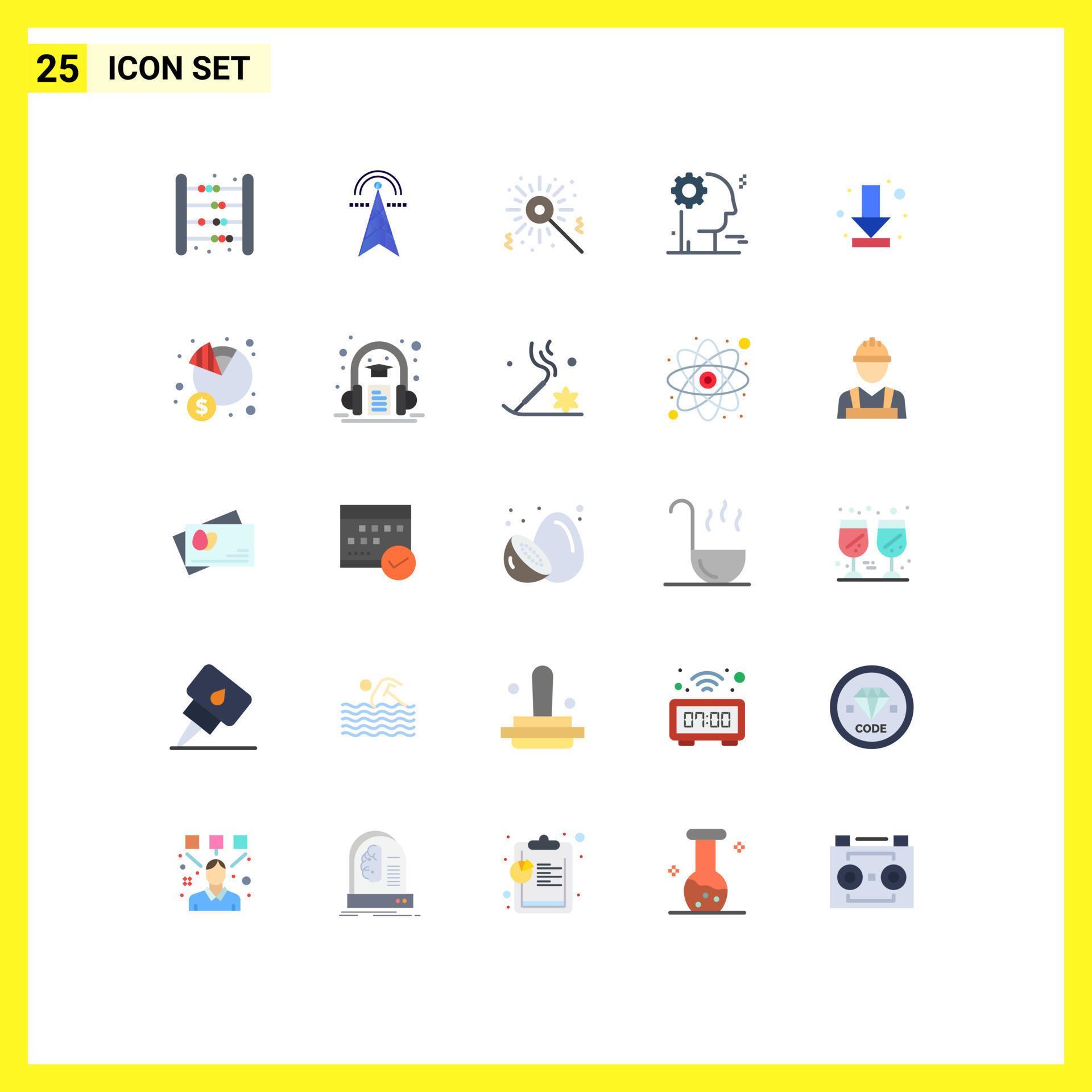 Group of 25 Flat Colors Signs and Symbols for arrow business tower gear birthday Editable Vector Design Elements Stock Free