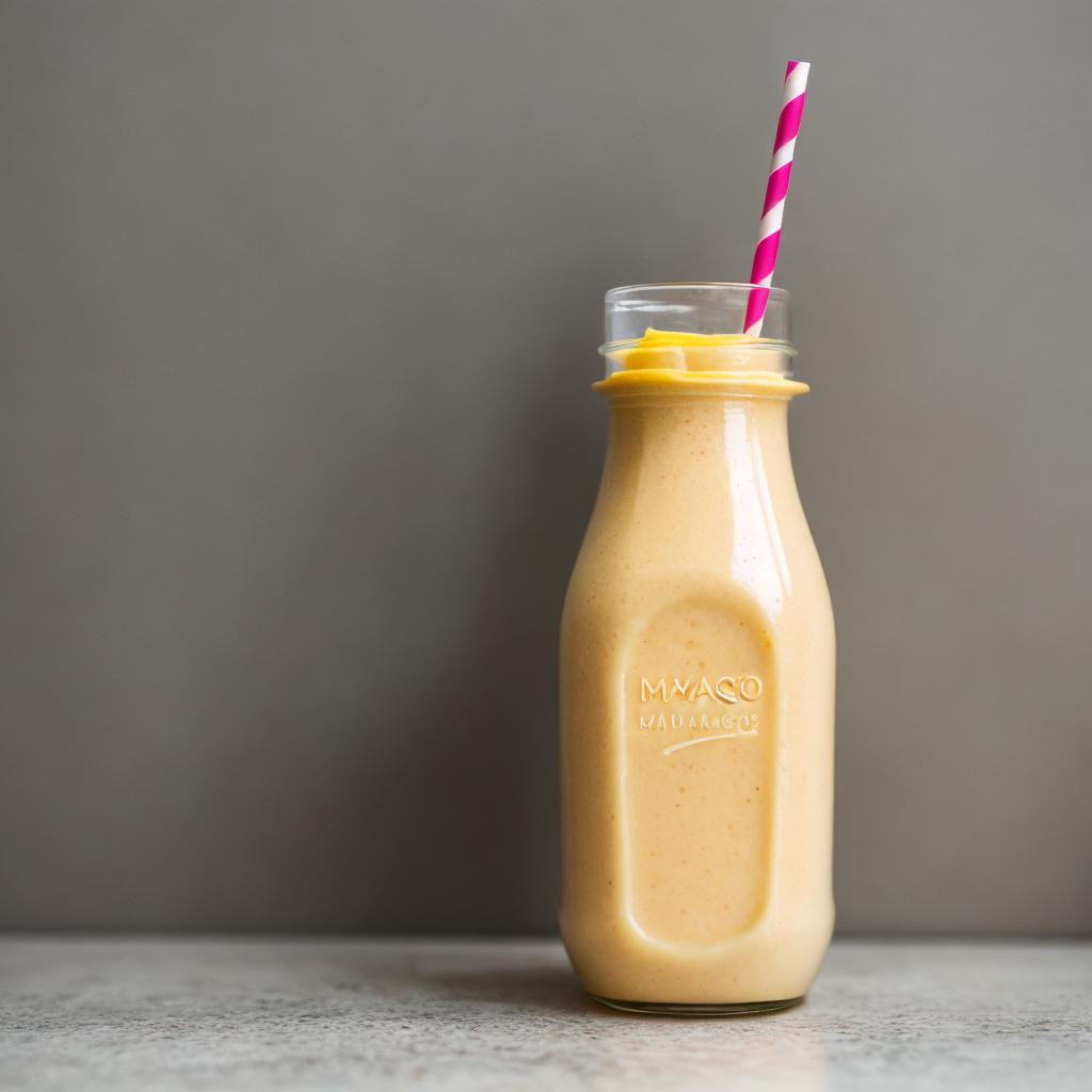 Bottle of mango milkshake by @ai_generated