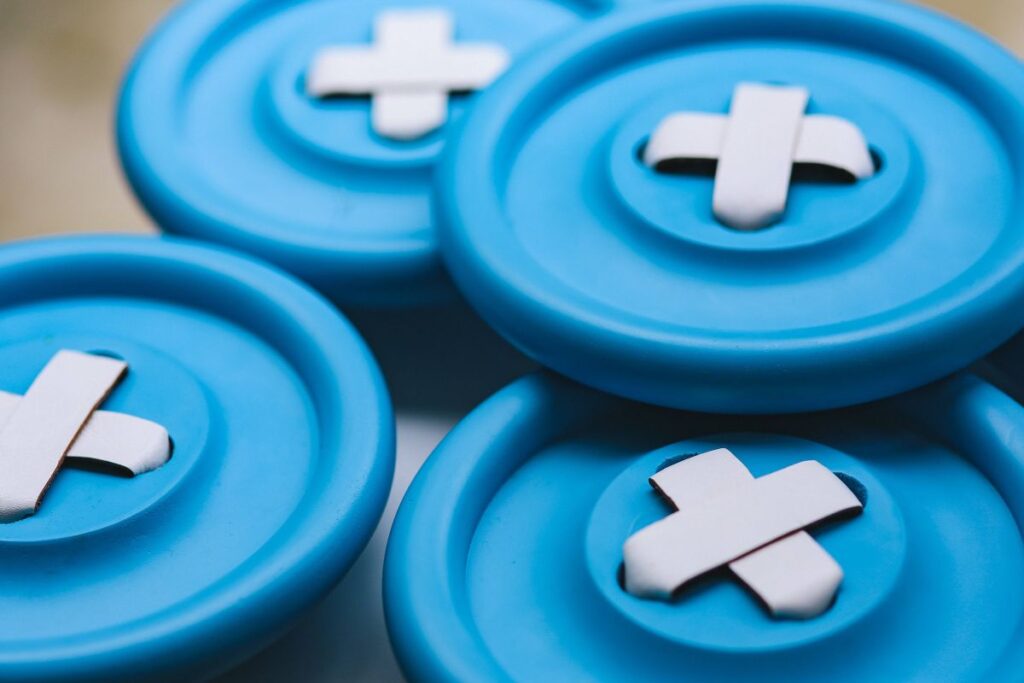 Close-ups of big blue plastic buttons Stock Free