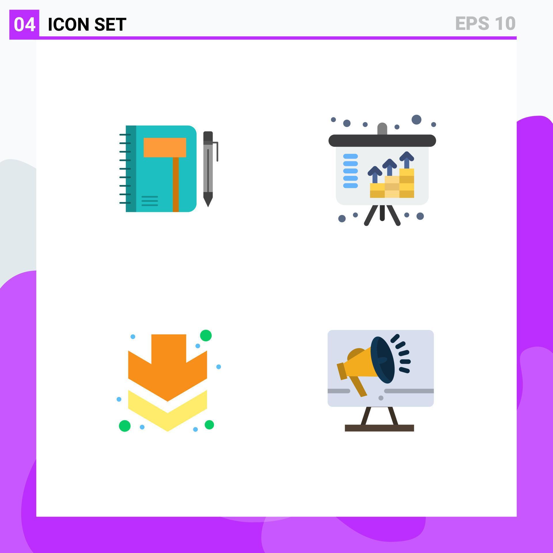 4 User Interface Flat Icon Pack of modern Signs and Symbols of workbook income notepad sketch arrow Editable Vector Design Elements Stock Free