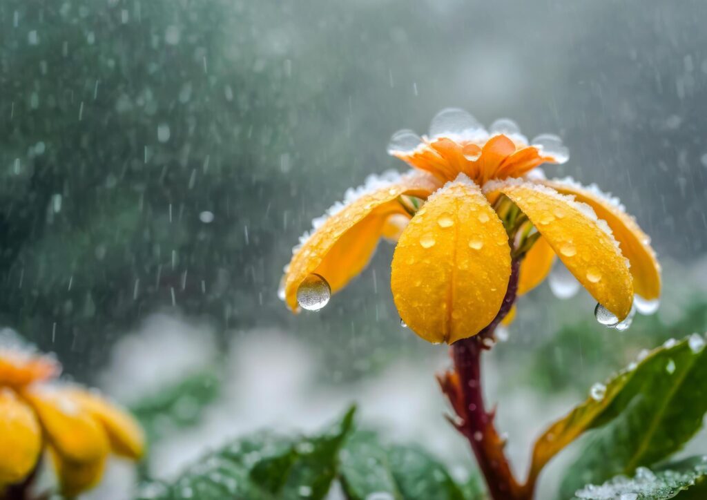 Colorful Cochlospermum regium in the garden. flower in the rain Free Photo