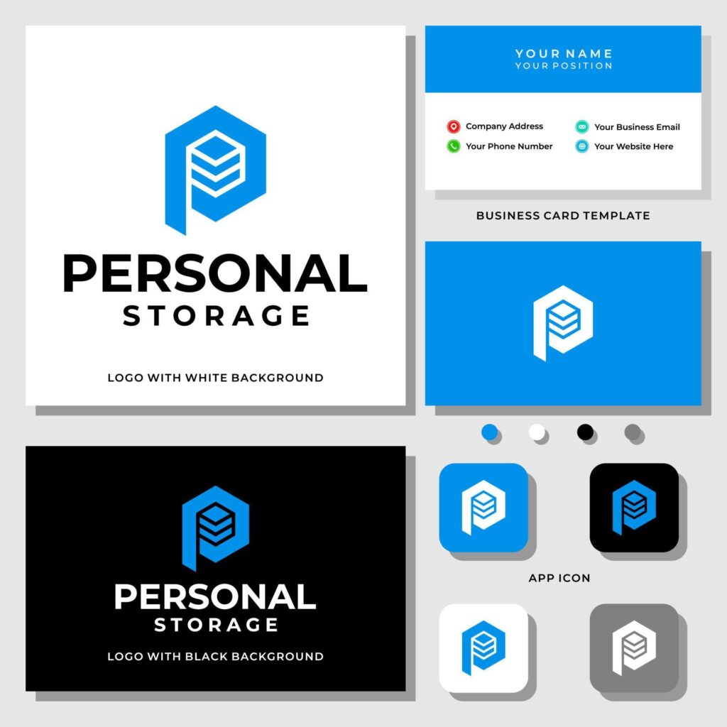 Letter P monogram storage industry logo design with business card template. Stock Free