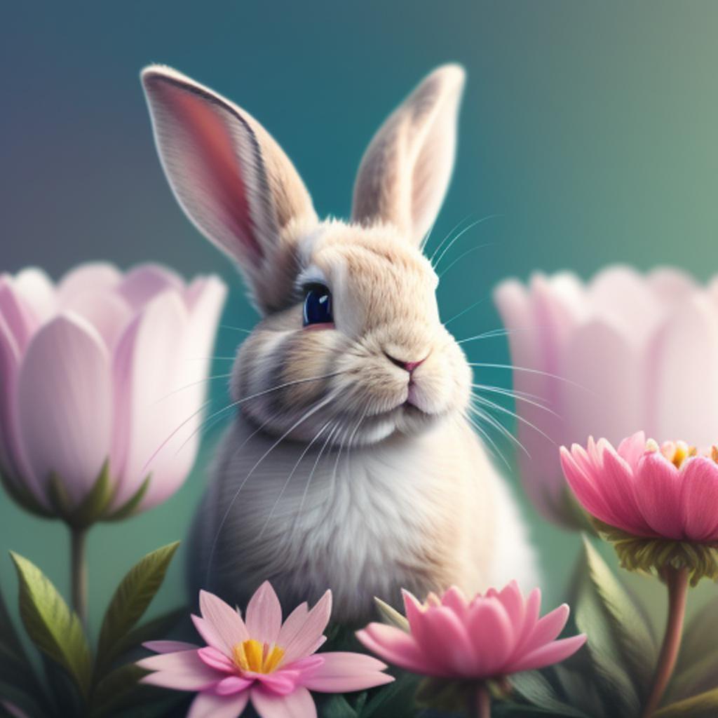 Rabbit with flowers, text by @ai_generated