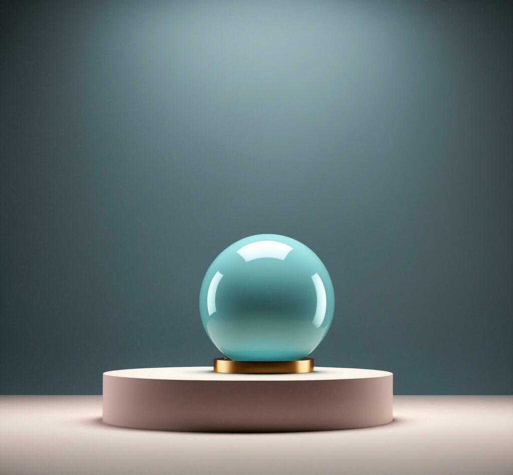 3d render of a blue glass ball on a dark background. Free Photo