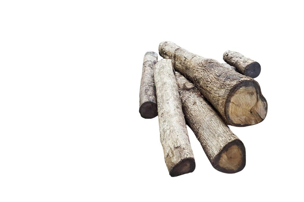 A cut-out of a pile of logs on a white background with clipping paths. Stock Free