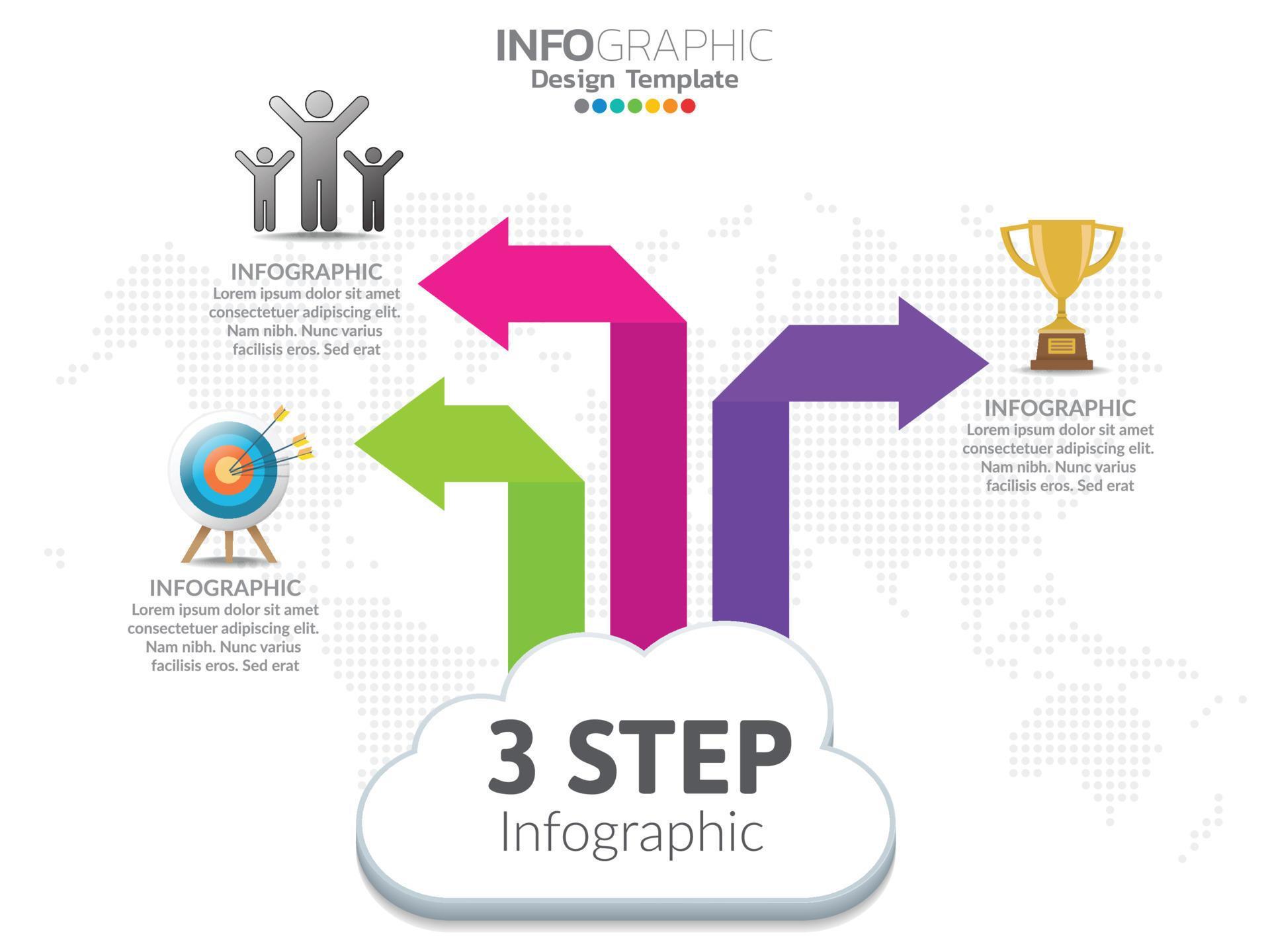 Timeline chart infographic template with 3 steps of arrows options. Stock Free