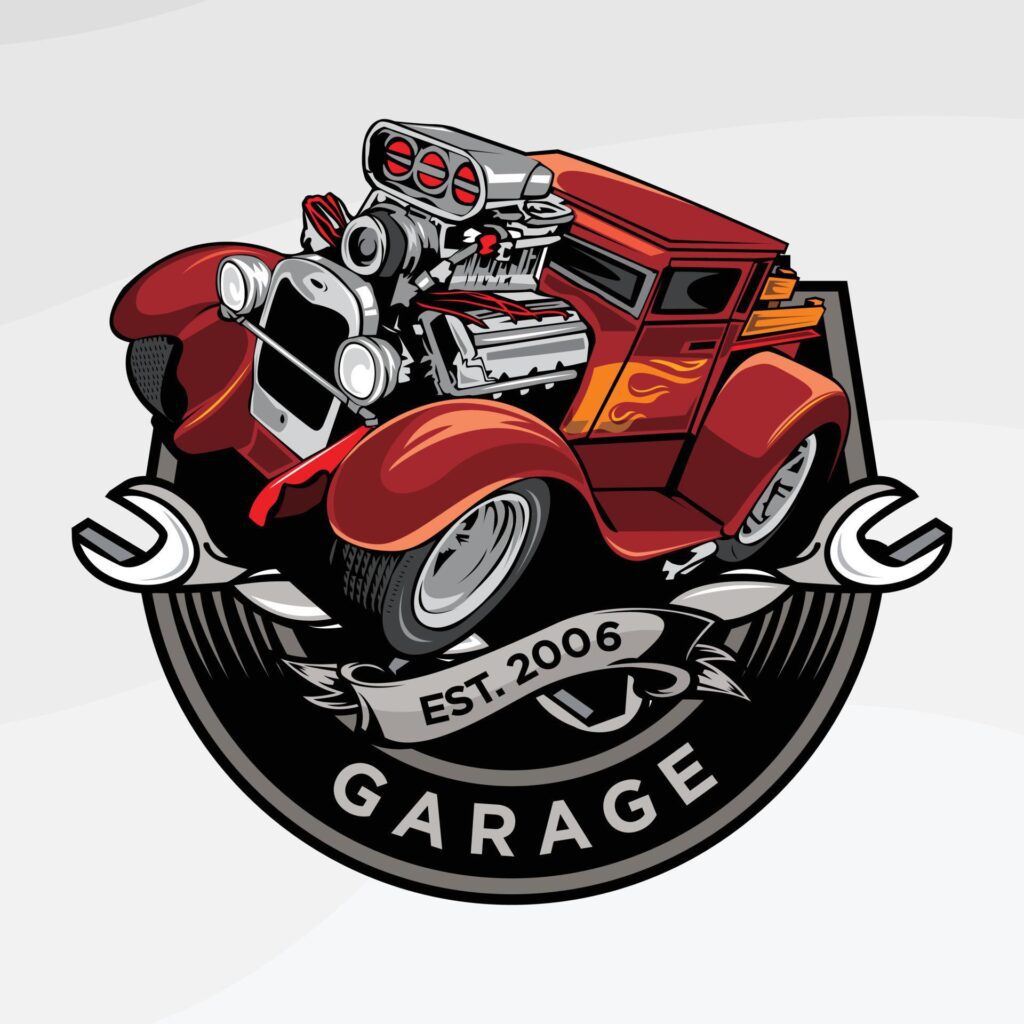 Old auto repair shop vector logo illustration Stock Free