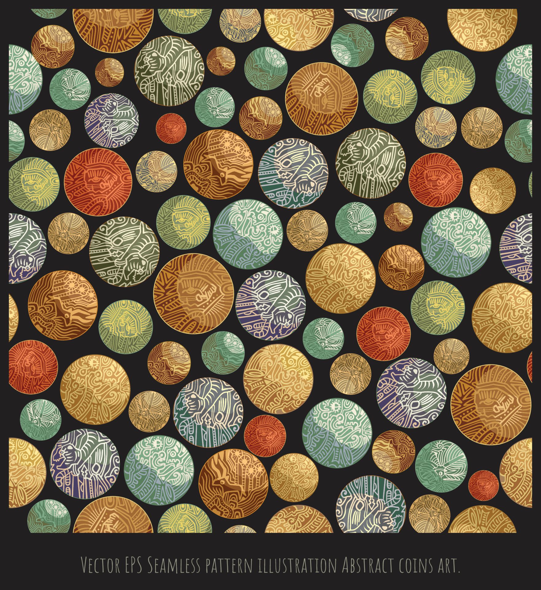 Vector EPS Seamless pattern illustration Abstract coins art Free Vector