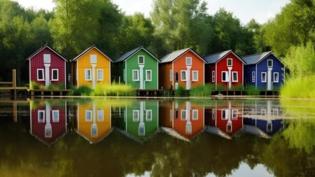 Row of colorful wooden houses. Illustration Stock Free