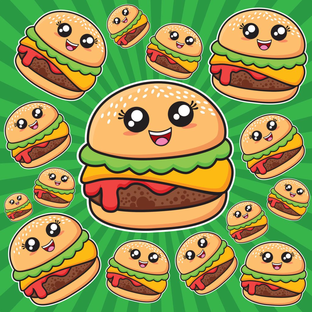 happy burgers background Free Vector