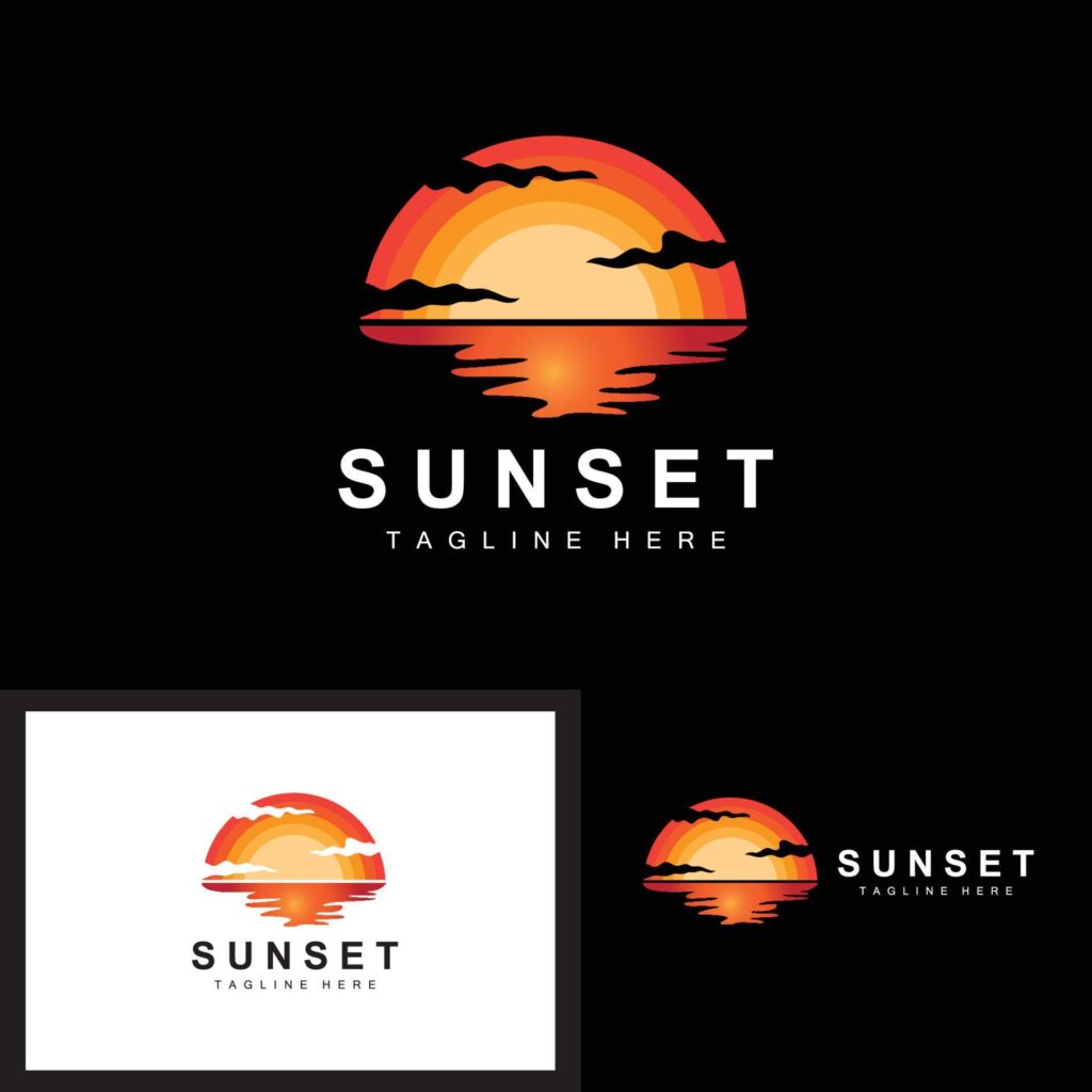 Sunset Beach Logo Design, Seascape Illustration, Red Day Vacation Spot Vector Stock Free and Free SVG