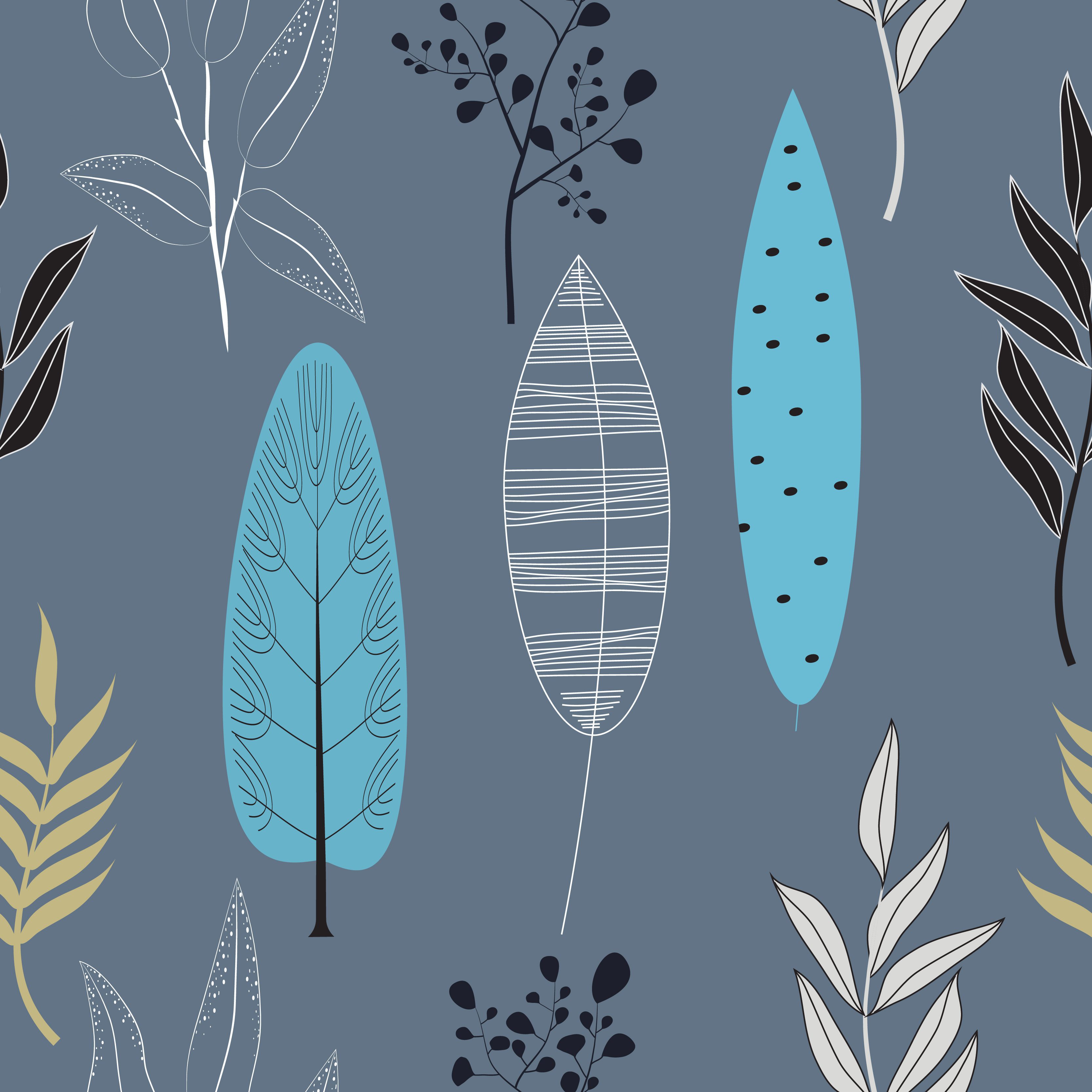 Gray tone hand drawn leaves seamless pattern Free Vector