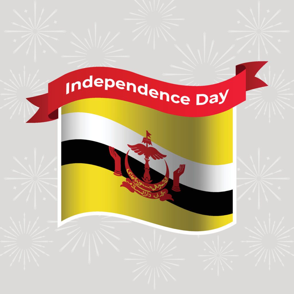 Brunei Wavy Flag Independence Day Banner Background Free Vector