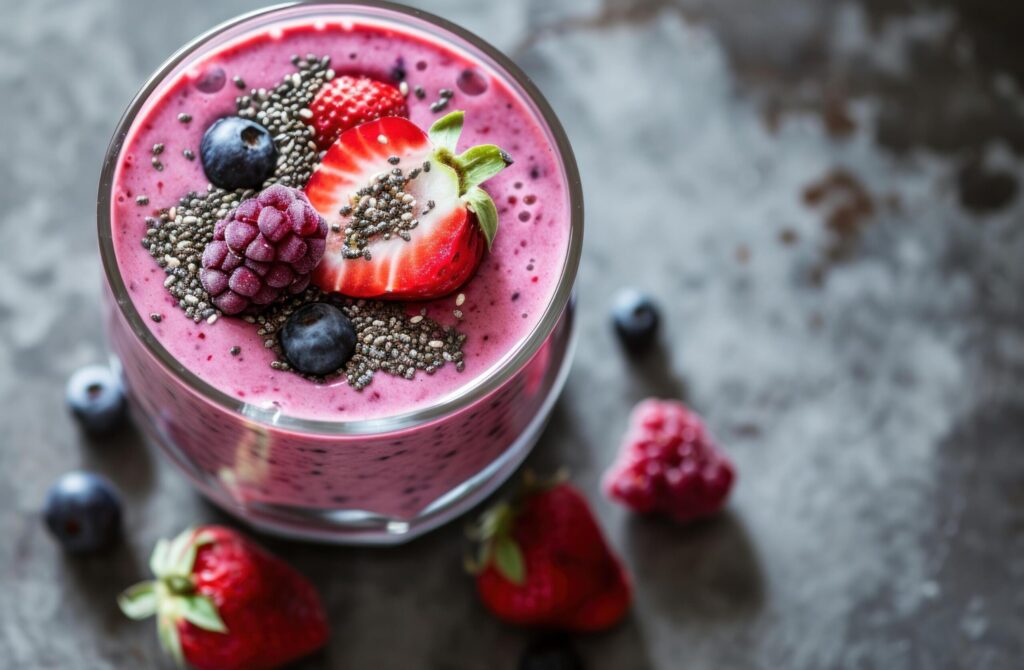 a smoothie with berries and chia seeds Free Photo